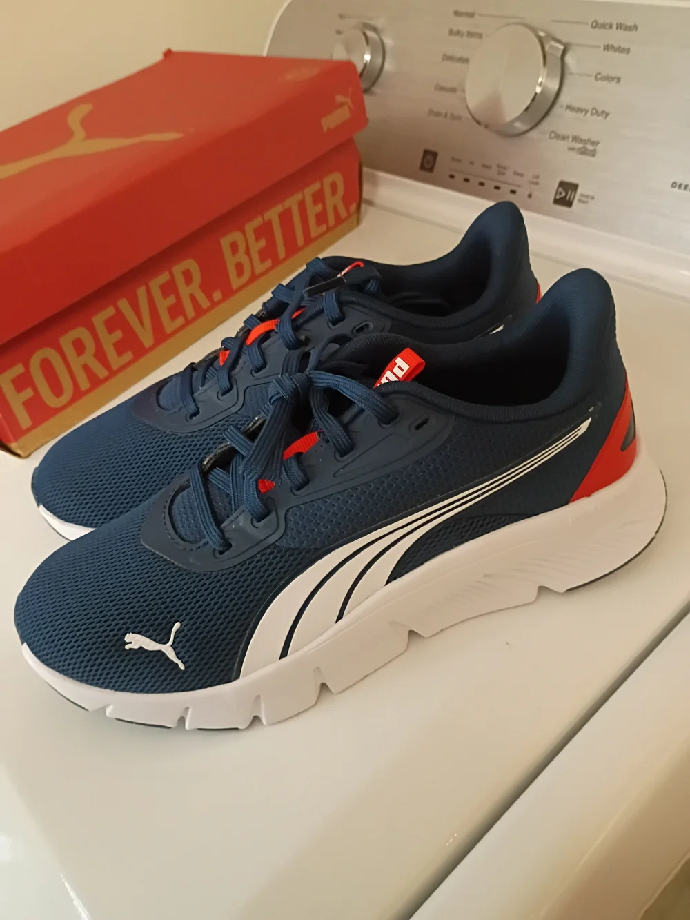 Puma Navy Blue and White Athletic Sneakers with Red Accents